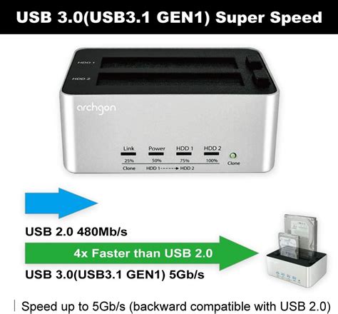 Buy Archgon USB 3.0 Aluminum Dual-Bay 2.5 & 3.5 SATA HDD/SSD Hard Drive ...