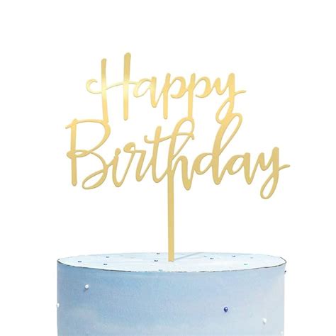 Buy Happy Birthday Cake Topper, Mirrored Gold Acrylic Durable Versatile ...