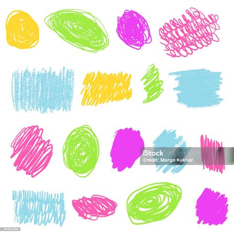 Scribbles Set Hand Drawn Colorful Pencil Curly Lines Marker Drawing ...