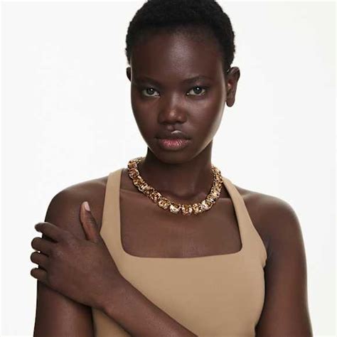 Millenia necklace, Octagon cut, Caramel, Gold-tone plated | Swarovski