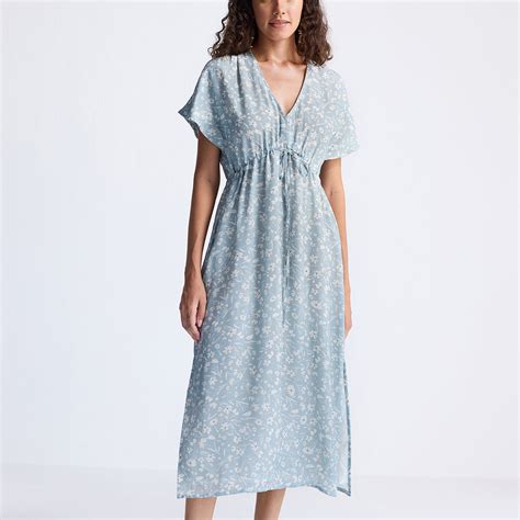 Gathered Maxi Dress in Light Blue Florals – Reistor