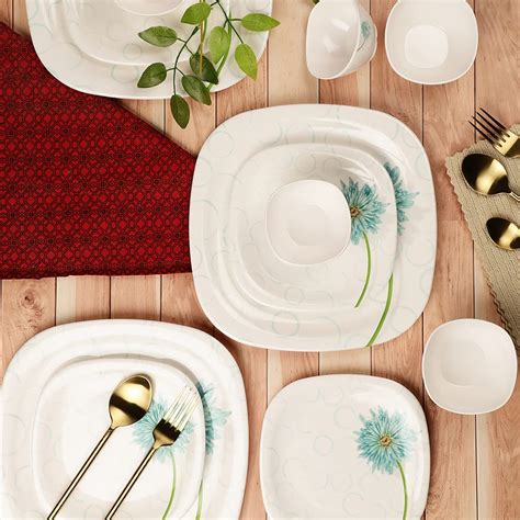 Servewell Melamine Dinner Set 24 pc Sq Round - Africa Daisy : Amazon.in ...