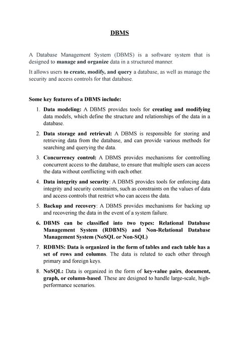 DBMS 1st lecture - wefw - DBMS A Database Management System (DBMS) is a ...