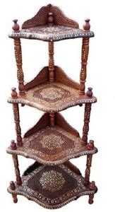 Craftatoz 4-Shelf Corner Rack with Fine Jali Copper Brass Work Wooden ...