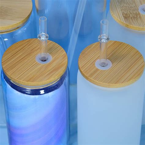 Buy AGH 4 Pack 16oz Frosted Sublimation Glass Cups with Bamboo Lid ...