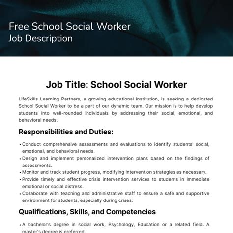 Free School Social Worker Job Description Template to Edit Online