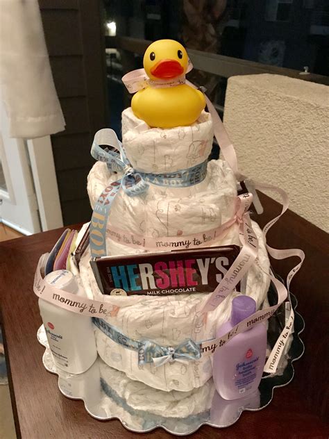 Gender Reveal Gift Ideas: DIY Diaper Cake with a Cute Rubber Ducky on Top
