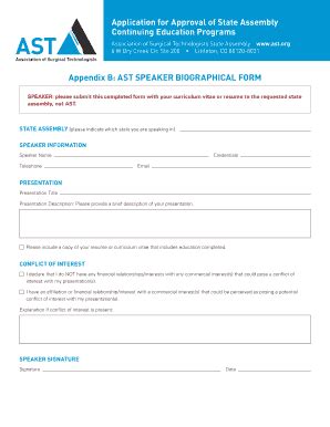 Fillable Online md ast Appendix B AST SPEAKER bBIOGRAPHICAL FORMb ...