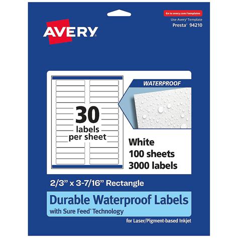 Avery 2/3" x 3-7/16" Waterproof Rectangle Labels, 3,000 Labels ...