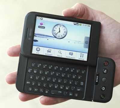 The T-Mobile G1 Android-powered phone, the first cell phone with the ...