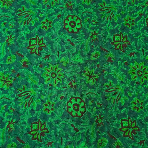(PRE-CUT 0.87 METER)Pure Cotton Doby Dabu Green With Black Flowers And ...