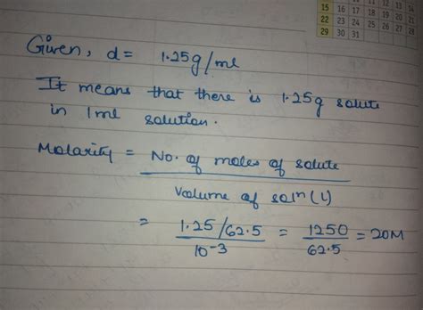 An aqueous solution have a density of 1.25g/ml..If molecular weight of ...