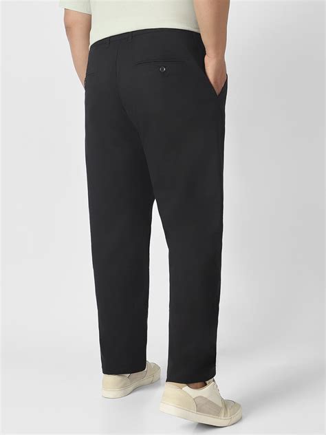 Plus Men's Black Cotton Regular Fit Casual Chinos Trousers Stretch ...