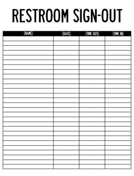 Restroom Sign Out Sheet by For the Love of Fourth | TpT