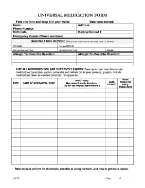 2009-2026 TX Medical Center of Plano Universal Medication Form - Blank ...