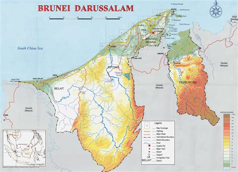 Detailed Political Map Of Brunei With Relief Brunei Asia Mapsland - Free Schedule & Planner ...