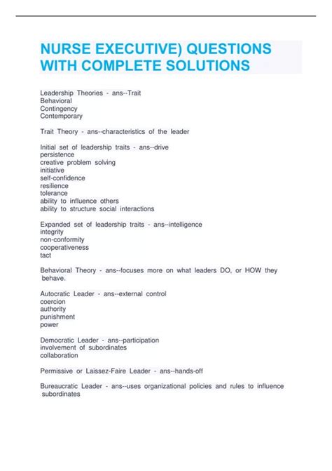 NURSE EXECUTIVE) QUESTIONS WITH COMPLETE SOLUTIONS - Nurse Executive ...
