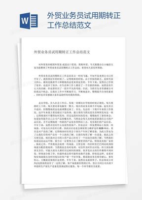 试用期转正工作总结Word模板下载_熊猫办公