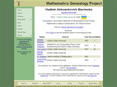 The Mathematics Genealogy Project - Vladimir Marchenko
