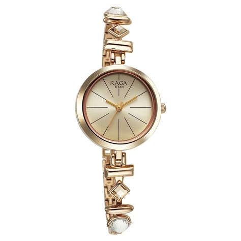 Buy Online Titan Raga Viva Quartz Analog Champagne Dial Metal Strap ...