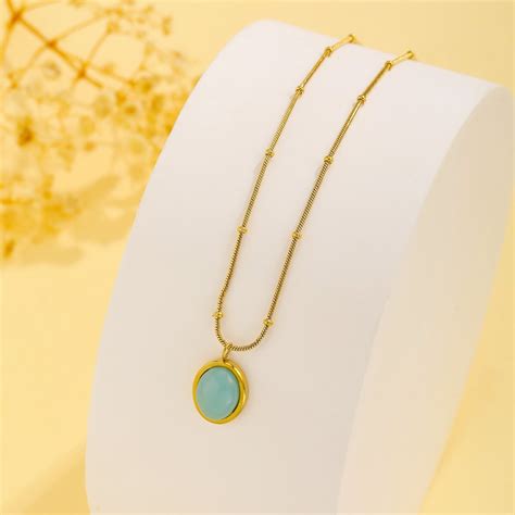 Elegant lady geometric titanium steel plating 18k gold plated pendant ...