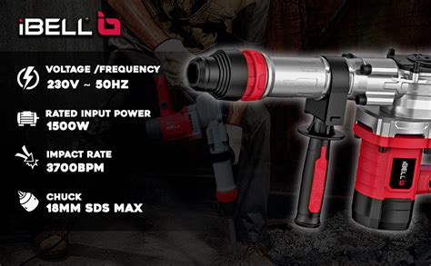 IBELL Demolition Hammer DH20-45, 6.4Kg, 1500W, Copper Armature, Impact ...