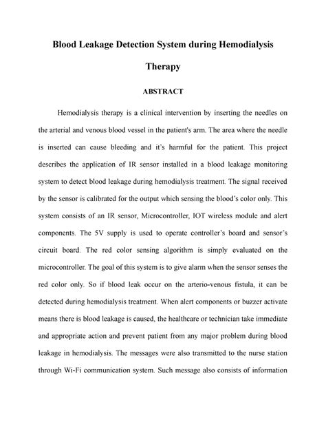 Blood leakage monitoring system in hemodialysis therapy - Blood Leakage ...