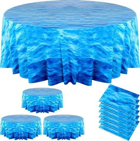 Amazon.com : 12 Pcs Ocean Waves Blue Plastic Round Tablecloth 84 Inch ...