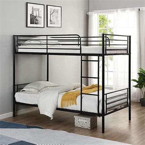 IRONIC HOUSE Metal Bunk Bed Frame with Safety Guardrail Climbing Ladder ...