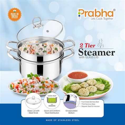 Stainless Steel Induction Base Steamer With Glass Lid | Prabha Steel