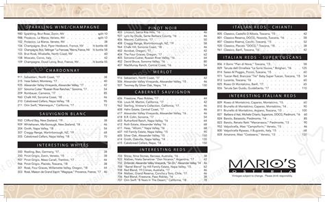 Menu at Mario's Osteria pizzeria, Boca Raton