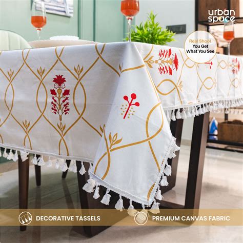 Cotton Dining Table Cover, Printed Cotton Table Cloth with Boho Tassels ...