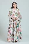 Buy Ivory Cotton Embroidery Bandeau Neck Mughal Print Kaftan And Skirt ...