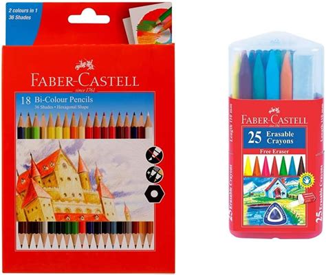 Faber-Castell Bi-Colour Pencil, Pack of 18 (Assorted) Erasable Plastic ...
