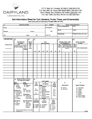 Fillable Online dairylandlabs Soil Information Sheet for Turf, Gardens ...