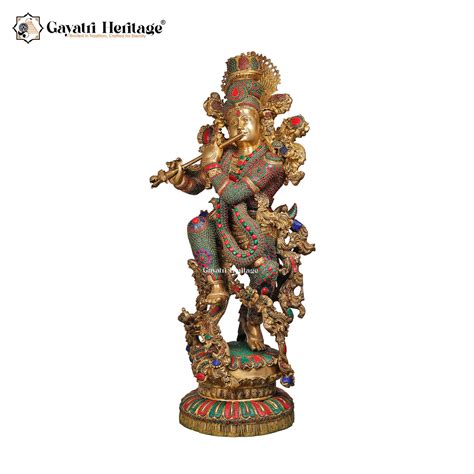 Brass Krishna Playing Flute – Divine Musical Elegance | Gayatri Herita ...