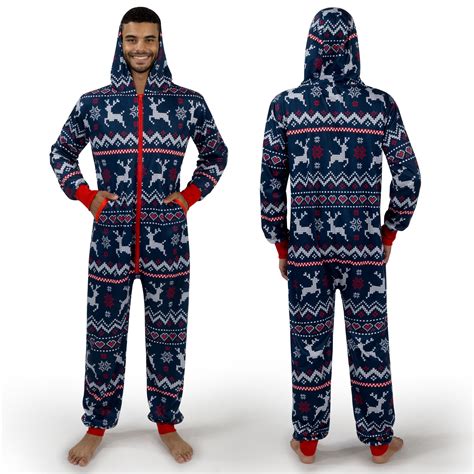 Joyfy Men's Christmas Pajamas,Adult Christmas Hooded One-Piece Pajamas ...