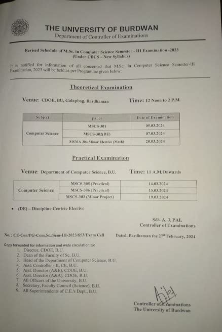 Revised Schedule of M.Sc. in Computer Science Semester-III Examination ...
