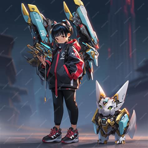 Premium Photo | A cartoon character with a robot and a dog wearing a ...