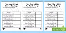 Place Value Reading and Writing 4-Digit Numbers Worksheet