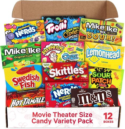 Amazon.com : Movie Theater Candy Variety Pack - Candy Box of Skittles ...