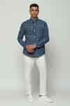 Buy Blue Cotton Number Print Shirt For Men by Abraham And Thakore ...