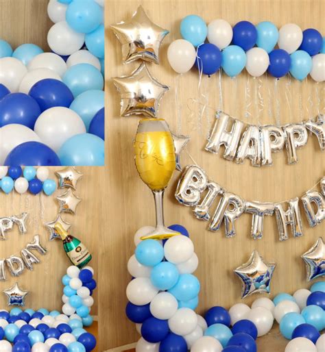 Blue & White Balloon Birthday Decoration at Home