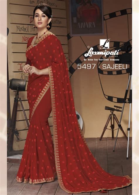 Laxmipati Bollywood Cafe 5497 Red Chiffon Saree – SANSKAR