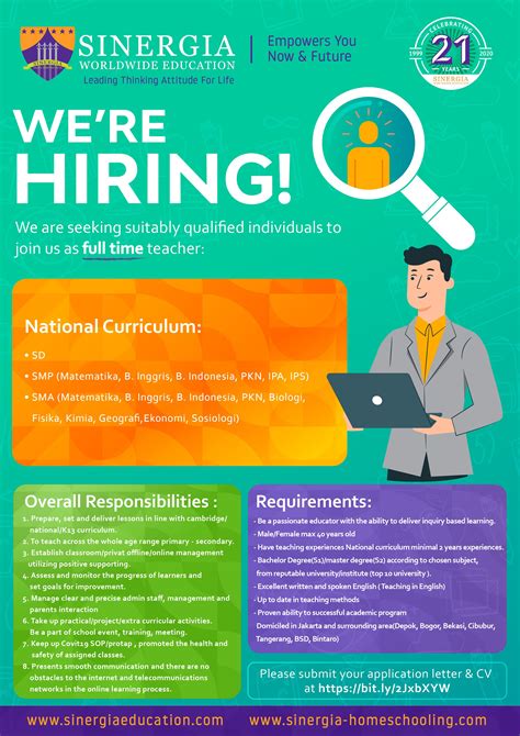 JOB VACANCY FOR TEACHER! | Jobs for teachers, National curriculum ...