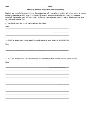 Film Study Worksheet for an Inational Documentary Doc Template | pdfFiller