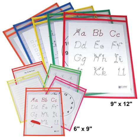 C-Line Reusable Dry Erase Pockets, 9 x 12 Inches, Assorted Neon Colors ...