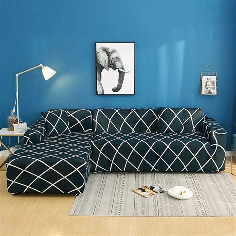 L Shape Sofa Cover - Cross Blue - Trendize