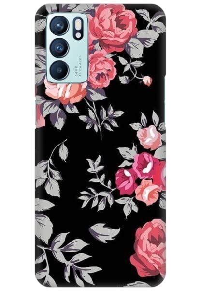 Black Floral Printed Back Cover Phone Case for Oppo Reno 6 5G Back ...