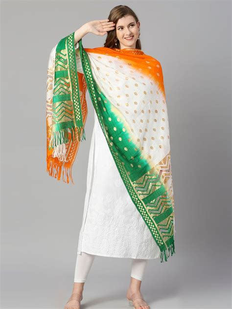 Tri Colour/Tiranga Chiffon Dupatta with Embroidery Dupatta Bazaar